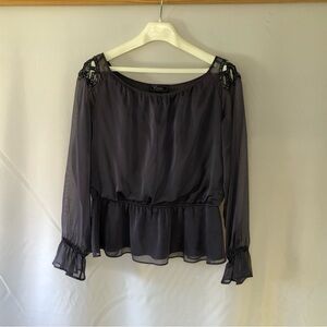 Dress barn flattering dressy top with bead and cutout shoulders grey size 14